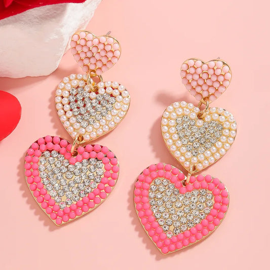 Rhinestone Heart Drop Earrings