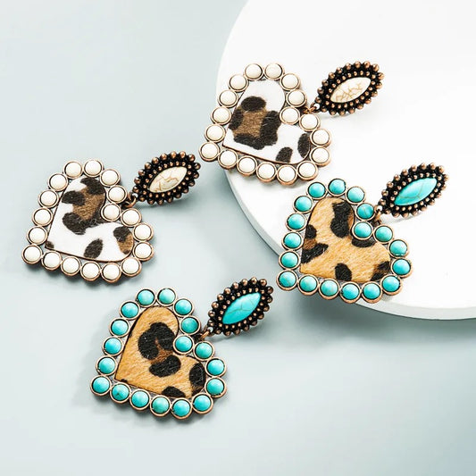 Cow Print Heart Earrings