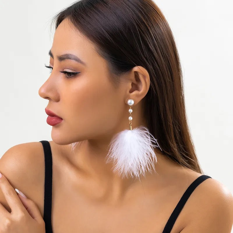 Pearl Feather Earrings